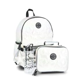 Justice Girls' 17-Inch Shimmer Quilted Backpack Set With Lunch Bag, Water Bottle And Charm, White, 4-Piece