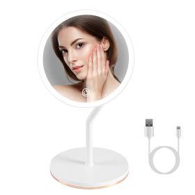 1Pc 7.48In 5X Magnifying Lighted Makeup Mirror Dimmable Magnification Mirror With Lights Lighted Vanity Mirror With 3 Light Colors (Color: White)